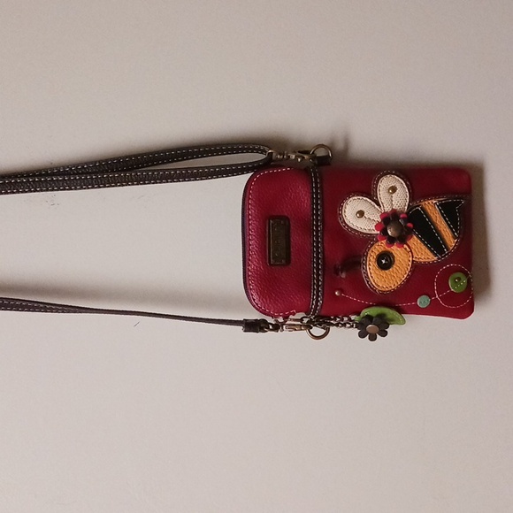 Chala Cellphone Bee Crossbody Bag Burgundy Vegan Leather - Picture 13 of 13